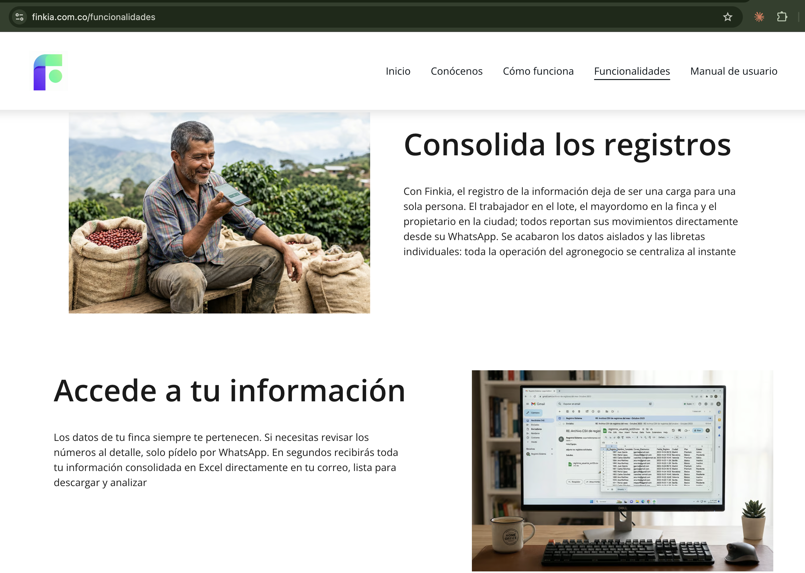 Captura de Finkia mostrando funcionalidades para registro y gestión de fincas